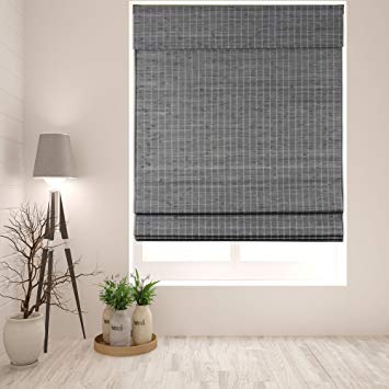 Arlo Blinds Cordless Semi-Privacy Grey-Brown Bamboo Roman Shades Blinds - Size: 44" W x 74" H, Innovative Cordless Lift System ensures Safety and Ease of use