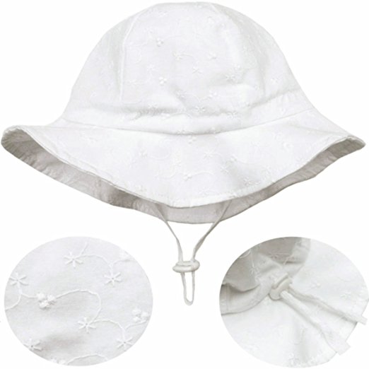 Baby Toddler Kids Sun Hat with Chin Strap, Adjustable Head Size, 50  UPF Cotton Brim or Bucket Hat