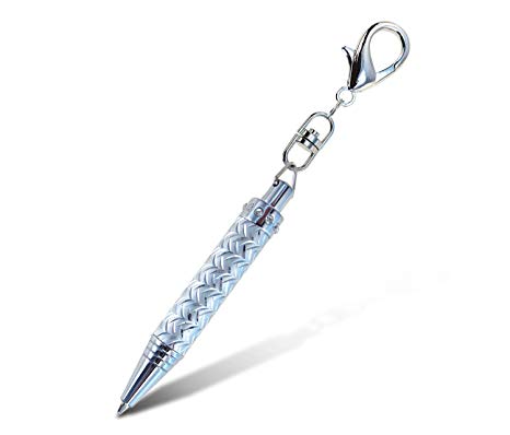 Puzzled Silver Sparkling Pen Useful Key Chain with Crystals and Claps - Stationary Collection - 4 INCH - Great Gift to Stay In Fashion and Bling - Item #6458