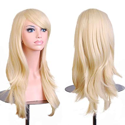 BERON Long Wavy Curly Wig High Standard Silk Female Cosplay Wig with Wig Cap (27'' Light Blonde)