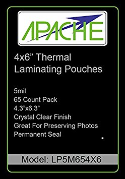 Apache Laminating Pouches, 4x6 Photo Size, 65 Pack, 5 mil