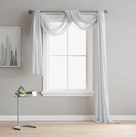Karina - Semi-Sheer Window Scarf (54 x 216) - Elegant Home Decor Window Treatments - Add to Window Curtains for Enhanced Effect (1 Scarf 54" x 216", Silver)