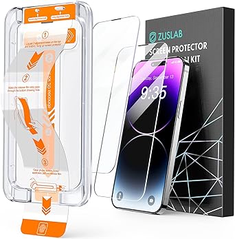 [2 Pack] ZUSLAB iPhone 14 Pro Screen Protector [Speaker Shield] [Dust Proof] [Bubble Free] [Anti-Fingerprint] [Full Coverage] Tempered Glass with Easy Auto-Align Install Kit Case Friendly for Apple