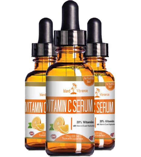 Vitamin C Serum for Face with Hyaluronic Acid - 20% C + E - Professional Topical Facial Skin Care Solution - Best for Repairing Sun Damage, Fade Age Spots, Dark Circles Under Eyes, Acne, Wrinkles and Fine Lines - 1 OZ