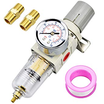 Tailonz Pneumatic 1/4 Inch NPT Air Filter Pressure Regulator, Water-Trap Air Tool Compressor Filter with Gauge AW2000-02