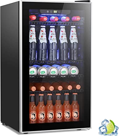 R.W.FLAME Wine Cooler Refrigerator Fridge 26 Bottles Freestanding Wine Chiller with Stainless Steel & Double-Layer Glass Door/Digital Memory Temperature Control,Black