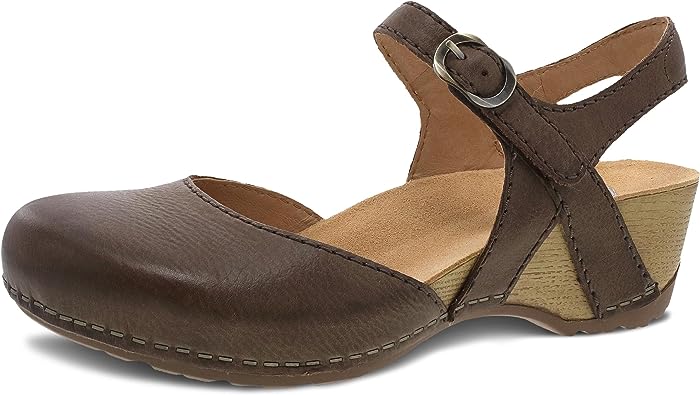 Dansko Tiffani Wedge Sandal for Women – Cushioned, Contoured Footbed for All-Day Comfort and Support – Hook & Loop Strap with Buckle Detail – Lightweight Rubber Outsole