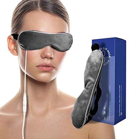 Heated Eye Mask with Detachable Flaxseed fillings, Moist Heat USB Heating Compress for Dry Tired Puffy Eyes, Dark Circle, Blepharitis, Stye, Sinus Pain Pressure Relief (Grey)