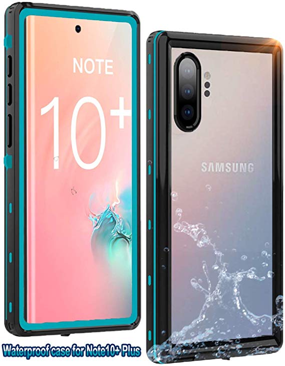 YOGRE Samsung Galaxy Note10  Plus/Pro/5G Waterproof Case with 2 Sensitive Finger Scanner, IP68 Certified Underwater Full Sealed for Dropproof Dustproof Snowproof Cover Cases （6.8 Inch, Blue&Clear）
