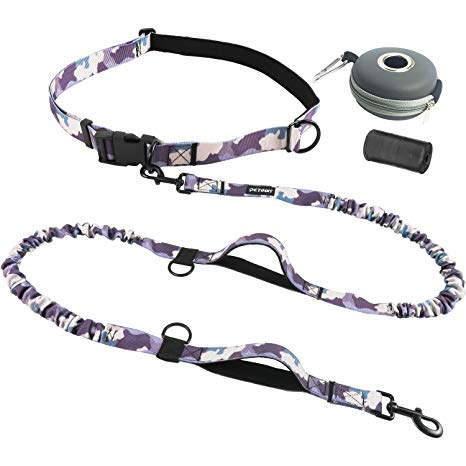 PETDOM Hands Free Dog Leash Camo - 6 ft Dual Bungee Leash for Large Dogs Up to 200 lb - Adjustable Waist Belt, Padded Handle - for Running, Walking, Jogging