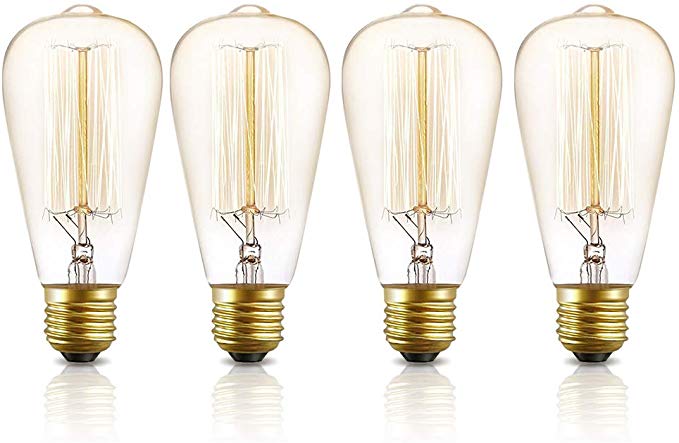 Vintage Edison Light Bulbs 60W Kakanuo Dimmable ST64 Incandescent Bulb,E26 Base Squirrel Cage Filament Antique Lamp, Amber Warm Pack of 4
