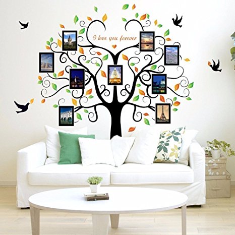 Family Tree Wall Decal 9 Large Photo Pictures Frames. Peel and Stick Wall Decal, Best Removable Wall Decals For Living Room, Bedroom, Kids Rooms Mural Decor - Photo Gallery Frame Sticker By GoGoDecal