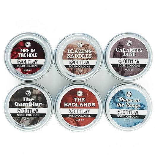 Outlaw's Solid Cologne Sample Set - 6 Unique & Inspiring Scents - Men's & Women's Cologne - 0.25 oz each