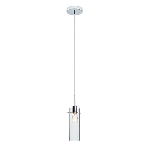 Globe Electric Parkhaven 1-Light Chrome & Clear Glass Plug-In or Hardwire Cylinder Pendant, 15' Clear Cord, In-Line On/Off Switch, 65302