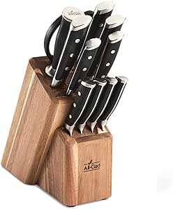 All-Clad Forged Steel Knife Set and Acacia Wood Block 12 Piece, Kitchen Knife Set, Knife Block Set, Kitchen Knives