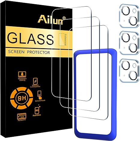 Ailun 3 Pack Screen Protector for iPhone 15 Plus [6.7 inch]   3 Pack Camera Lens Protector,Case Friendly Tempered Glass Film,[9H Hardness] - HD[6 Pack]