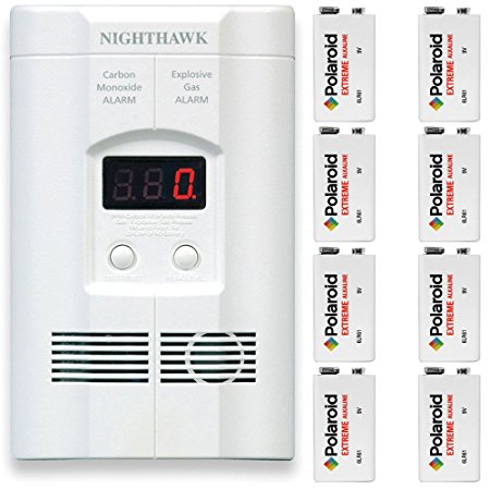 Kidde KN-COEG-3 Nighthawk Plug-In Carbon Monoxide and Explosive Gas Alarm with 8 9v Polaroid Extreme Alkaline Battery Backups