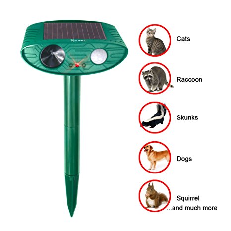 Redeo Outdoor Solar Powered Ultrasonic Animal & Pest Repeller Scare Cat Dog Deer Rabbit Squirrel and Other Unwanted Animals Away