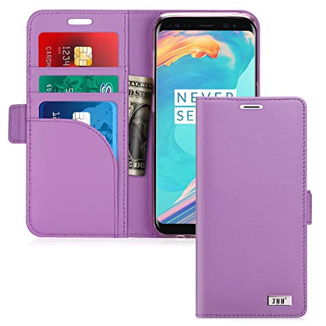 FYY [Genuine Leather] Wallet Case for Samsung Galaxy S8 2017, Handmade Flip Folio Wallet Case with Kickstand Card Slots Magnetic Closure for Samsung Galaxy S8 2017 Lavender