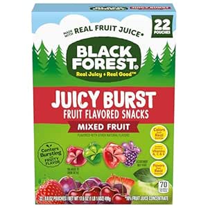 Black Forest Juicy Burst Fruit Snacks, Mixed Fruit, 0.8 Ounce Pouches (22 Count)