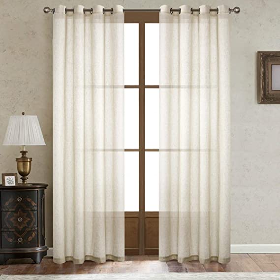 Sheer Linen Curtains for Bedroom, Natural Sheer Curtains 102 inches Long, Extra Length Grommet Farmhouse Curtains for Living Room, Set of 2 Panels 52" W x 102" L