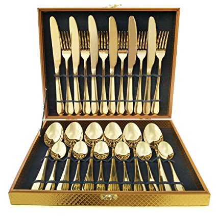 Flatware Set, Magicpro Modern Royal 24-Pieces gold Stainless Steel Flatware for Wedding Festival Christmas Party, Service For 6