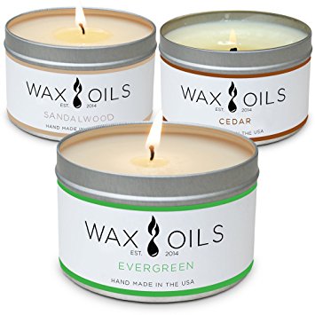 Scented Candles (Cedar, Evergreen & Sandalwood 3pack) Soy Candles Aromatherapy, 8oz X 3