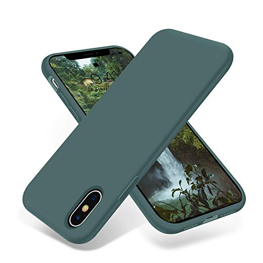 OTOFLY Liquid Silicone Gel Rubber Full Body Protection Shockproof Case for iPhone Xs/iPhone X，Anti-Scratch&Fingerprint Basic-Cases，Compatible with iPhone X/iPhone Xs 5.8 inch (2018), (Pine Green)