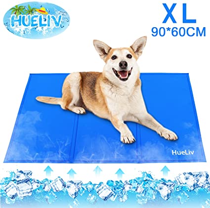 HueLiv Dog Cooling Mat, Large Pet Cool Mat for Bed, Dog Cat Ice Mat Self Cooling Gel, Non-Toxic Activated Gel Waterproof Cooling Pad, Great for Pets to Stay Cool This Summer, Blue XL 90x60cm(36x24IN)