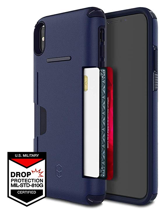 iPhone X, XS Wallet Case for Apple iPhone X, XS PATCHWORKS✔️Military Grade Certified✔️Anti-Slip✔️Dual Layer Protection✔️Impact Resistant✔️Up to 3 Cards Slot [Level Wallet Series], Navy Blue