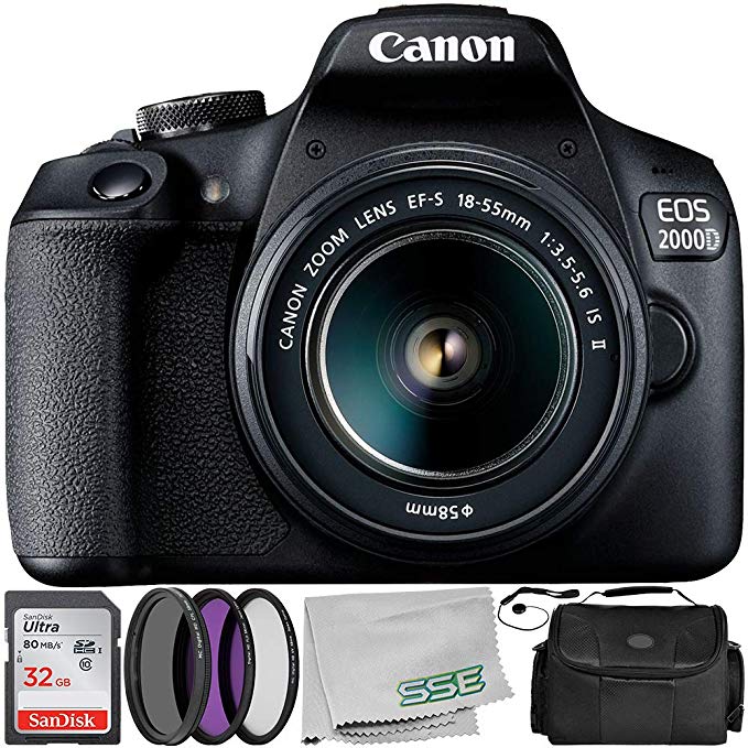 Canon EOS 2000D   EF-S 18-55mm is II Lens 6PC Accessory Bundle – Includes 3 Piece Filter Kit (UV   CPL   FLD)   More - International Version (No Warranty)