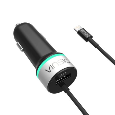 iPhone Car Charger Vinsic Apple MFI Certified 24A USB iPhone Car Charger with 33ft Lightning Cable for iPhone 6s  6  6 Plus  5s  5  4  4S iPad Air 2  mini 3 and More