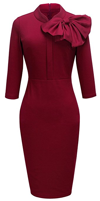 HOMEYEE Women's Vintage Bowknot 3/4 Sleeve Party Dress B244