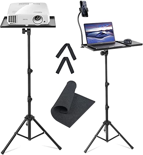 Delam Projector Stand Adjustable Tilt and Height 18" to 47" with Mouse Tray, Phone Holder, Straps, Anti-Slip Pad, Heavy Duty Portable Laptop Floor Tripod for Home, Outdoor, Office, Stage, Studio