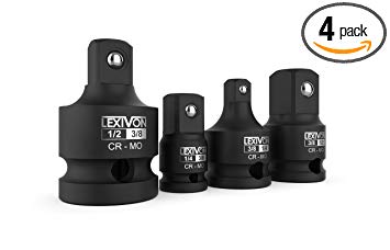 LEXIVON Impact Socket Adapter and Reducer 4-Piece Set | 1/4" - 3/8" - 1/2" Impact Driver Conversions, Chrome Molybdenum Alloy Steel (LX-112)