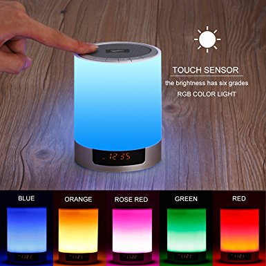 Homgrace Bedside Lamp 7 Lighting Modes, Wireless Bluetooth Speaker With Alarm Clock Led Time Display, Support TF Card For Smartphones and All Audio Enabled Devices