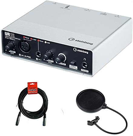 Steinberg UR12 - USB Audio Interface with XLR-XLR Cable & Pop Filter Bundle