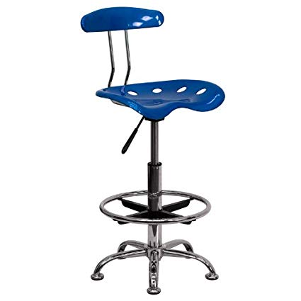 Flash Furniture Vibrant Bright Blue and Chrome Drafting Stool with Tractor Seat