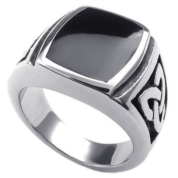 KONOV Mens Stainless Steel Ring, Celtic Knot Signet, Black Silver