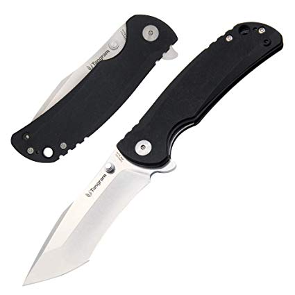 TANGRAM Folding Pocket Knife ACUTO440 Tanto Sharp Blade Liner Lock Black G10 Handle Flipper Knives,Kim Ning Rumble TG4001A1