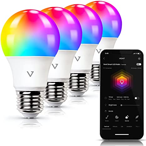 Smart Light Bulbs, WiFi & Bluetooth 5.0, Compatible w/ Alexa & Google Without Hub, Dimmable, Music Sync, Schedules, Color Changing Light Bulb, RGBW Smart Bulb Lights, LED Bulb, A19/E26, 9W, 810LM (4)