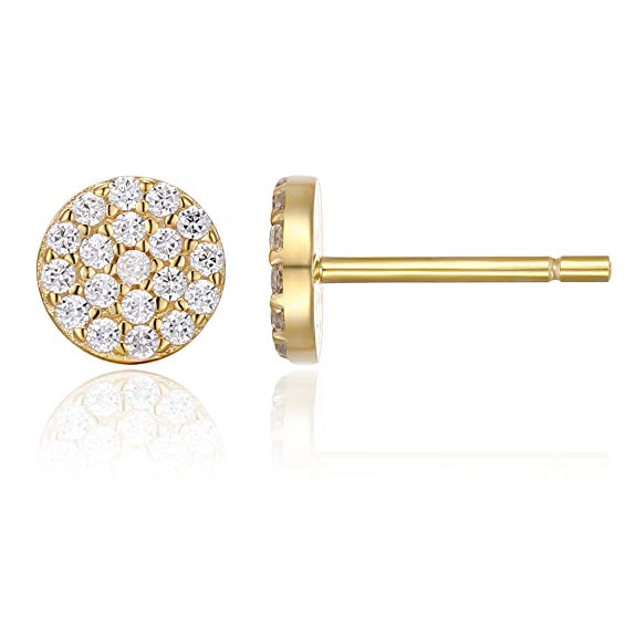 PAVOI 14K GOLD Plated Sterling Silver AAAAA CZ Simulated Diamond Mini Disc Pave Earrings Circle Stud Earrings