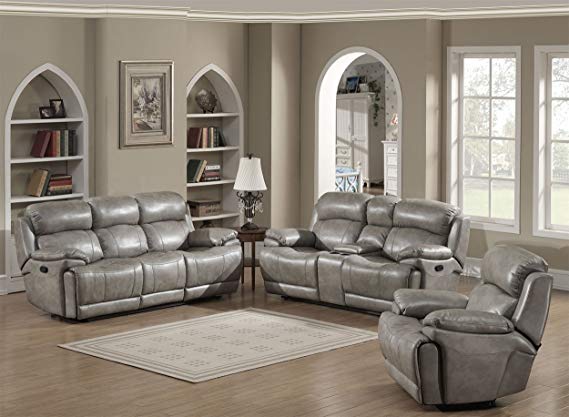 Crystal Collection Upholstered Mid-Century 3-Piece Living Room Set with Tufted Sofa, Loveseat, and Arm Chair and 4 Accent Pillows, Gray