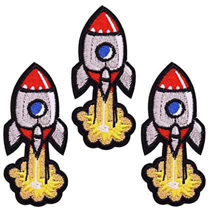 U-Sky Sew or Iron on Patches for Kids Clothes - Flying Off Rocket Patch for Jackets, Jeans, Backpacks, Handbags, Caps - Pack of 3pcs - Size: 3.2x1.4 inch