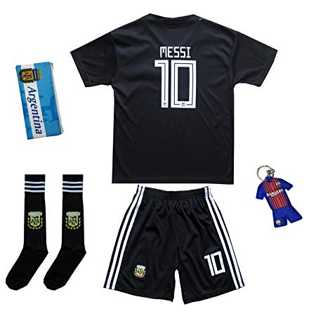 KID BOX 2018 Argentina Lionel Messi #10 Away Soccer Kids Jersey & Short Set Youth Sizes