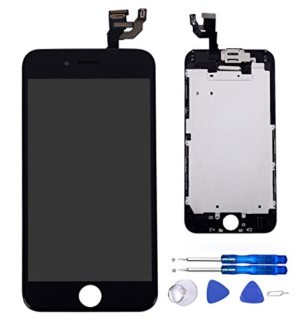 Glob-Tech iPhone 6 4.7 Inch Digitizer Full Assembly Replacement LCD Display Touch Screen with Small Components Facing Proximity Sensor   Ear Speaker   Front Camera   Repair Tools,iPhone 6 Black
