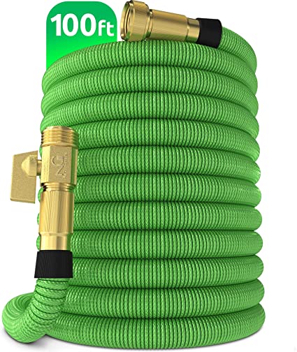 Nifty Grower 100ft Garden Hose - New Expandable Water Hose with Double Latex Core 3/4" Solid Brass Fittings Extra Strength Fabric - Flexible Expanding Hose with Storage Bag for Easy Carry