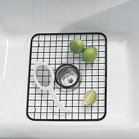 mDesign Kitchen Sink Protector Grid with Drain Hole - Regular, Matte Black