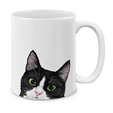 MUGBREW Black White Tuxedo Cat Ceramic Coffee Gift Mug Tea Cup, 11 OZ
