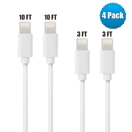 Lightning to USB Charger Cable, Flebi 8pin Charging Cord Apple Charger for iPhone iPad iPod ( 2 x 3ft , 2 x 10 ft )